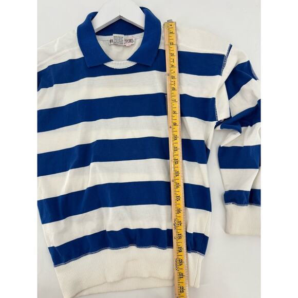 Vintage Lindsey Blake Shirt Womens Small Petite Blue White Striped 3/4 Sleeves - Picture 15 of 16